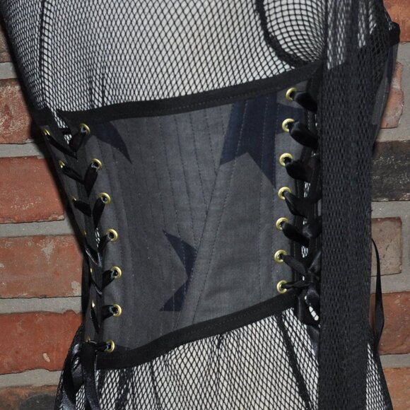 Handmade 2 sided, Lace-up, Bustier Corset, Star Print & Black Cashmere  M - Picture 4 of 13